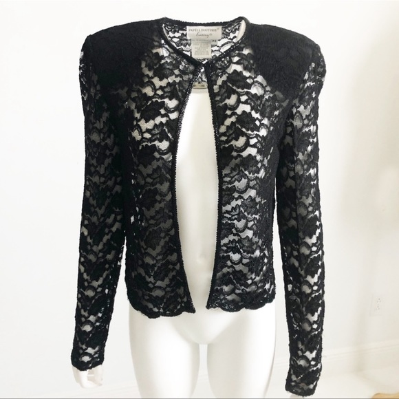 Vintage Papell Sheer Black Lace Cardi Jacket Size Small - Picture 5 of 7